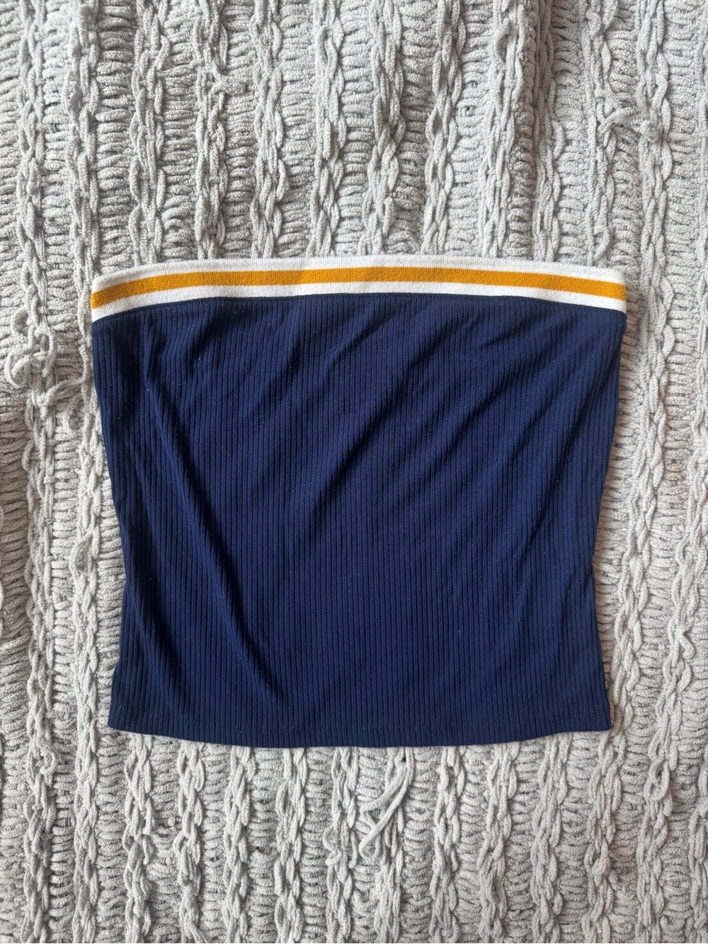 Navy Strapless Tube Top with Contrast Stripe